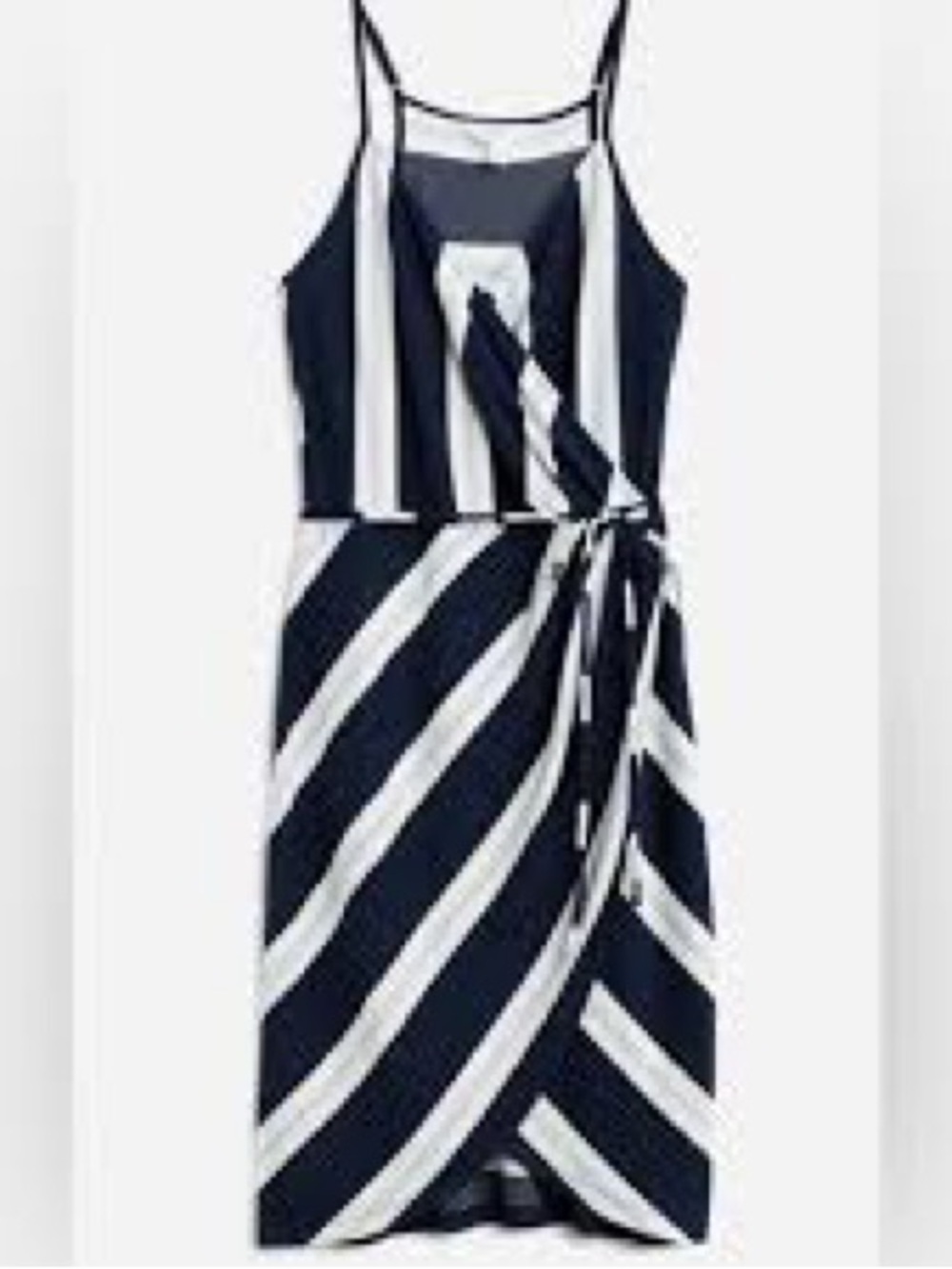 41 Hawthorn Navy Blue Striped Faux Wrap Dress L (No Belt)